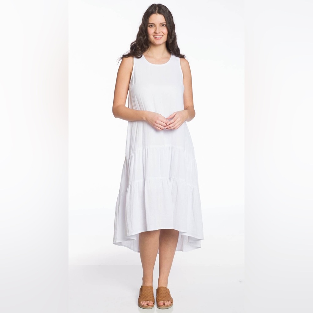 Sleeveless Tiered High-Low Sundress-White